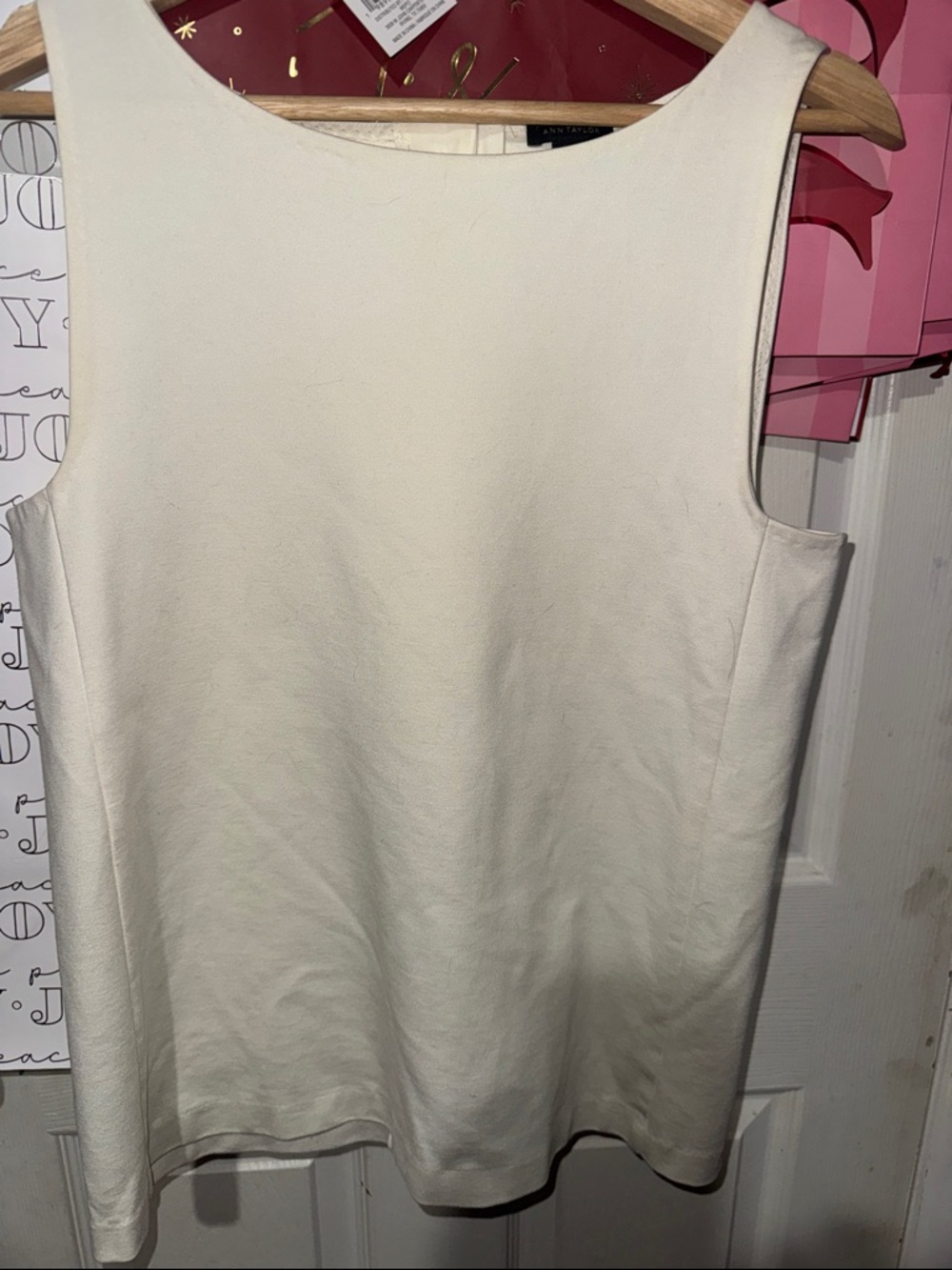 Ann Taylor Cream Sleeveless Boatneck Shell Top